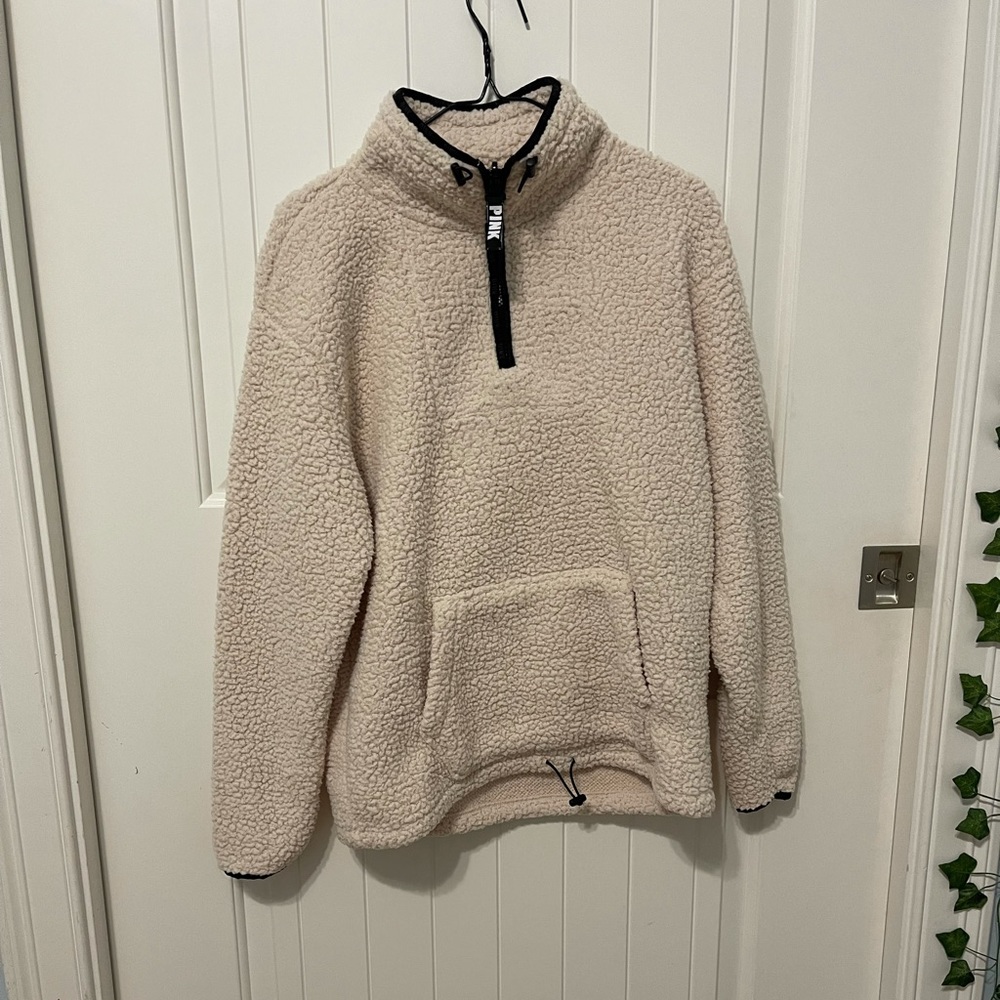 PINK fluffy, quarter-zip sweater•Size Small